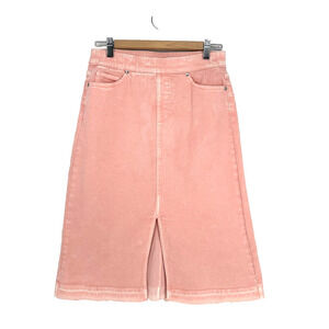 Isaac Mizrahi Live Tall True Denim Midi Skirt w/ Let Down Hem Blush Women Size 2